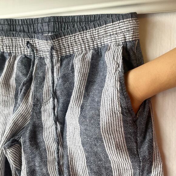 Old Navy Women Casual Pants size S Linen Rayon Elastic Waist Stripes Blue White - Picture 7 of 10